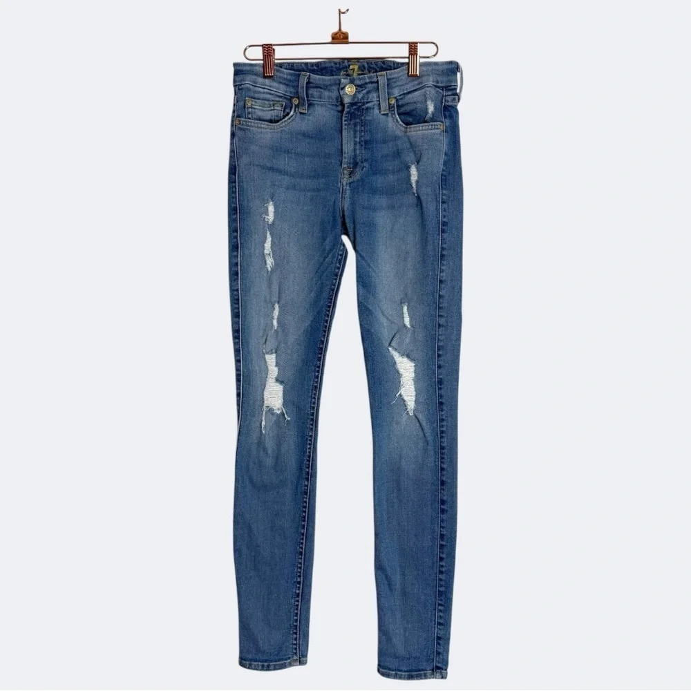 7 For All Mankind Light Blue Distressed Skinny Jeans size 27
